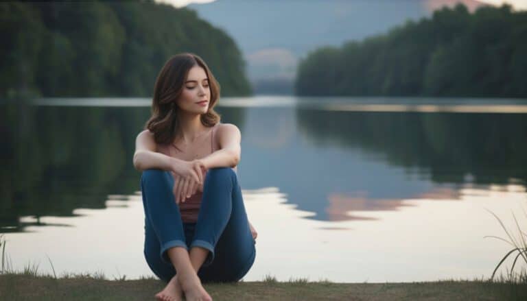 Frau sitzt am See und fragt sich, ob einen toxischen Beziehungsanfang noch wenden kann